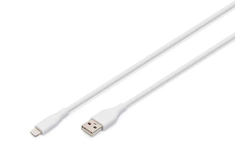 Digitus Cable de conexión Lightning de silicona, USB-A - Lightning 1m, blanco