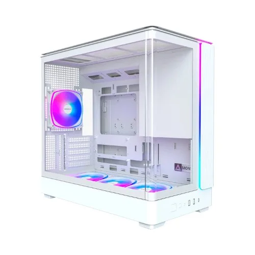 MONTECH King 15 PRO Micro-ATX PC Case, vidrio panorámico curvado, flujo de aire de chimenea, soporte de radiador de 360 mm, construcción compacta para sistemas de alto rendimiento, 4 ventiladores ARGB