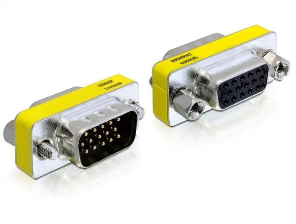 DeLOCK 65250 cambiador de género para cable VGA (D-Sub) Negro, Plata, Amarillo