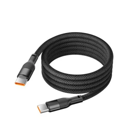 Ksix Cable de carga y datos , 1m, USB-C a USB-C, Carga ultrarrápida 60W, sistema magnético, Trenzado resistente, Negro