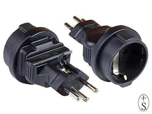 Good Connections Adaptador de alimentación Enchufe de red de Suiza (SEV1011, Recto) al conector de contacto protector Tipo F, Sev, Black, marca
