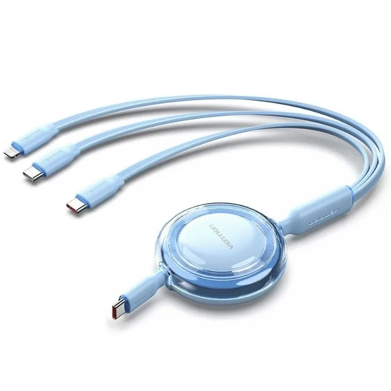 Cable usb tipo-c 2.0 5a vention trjsbe/ usb tipo-c macho - 3x usb tipo-c macho/ hasta 100w/ 480mbps/ 1.1m/ azul