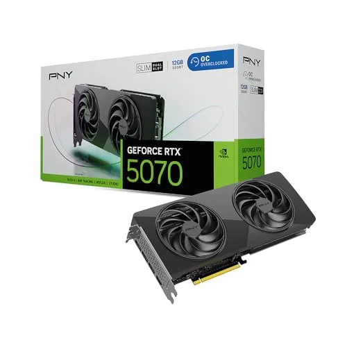 PNY Tarjeta Gráfica GeForce RTX™ 5070 12GB Slim OC Doble Ventilador, 2-Slot
