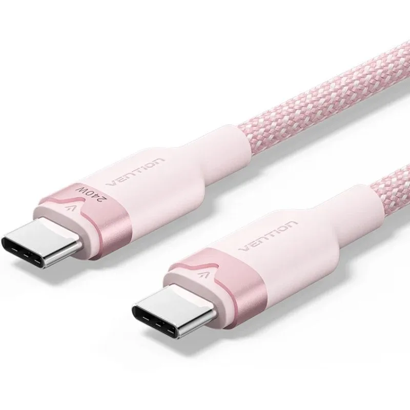 Cable usb 2.0 tipo-c 5a vention triph/ usb tipo-c macho - usb tipo-c macho/ hasta 240w/ 480mbps/ 2m/ rosa