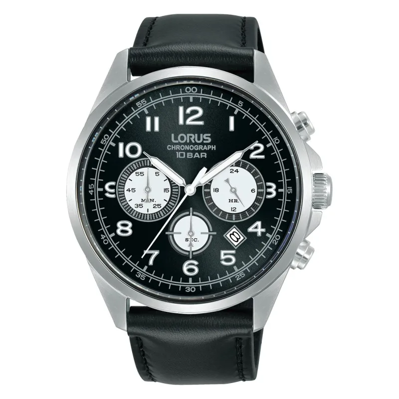 Lorus Reloj Analógico de Cuarzo para Hombre con Correa de Metal y Piel, Negro
