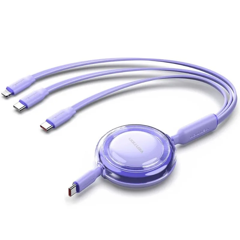 Cable usb tipo-c 2.0 5a vention trkvbe/ usb tipo-c macho - 3x usb tipo-c macho/ hasta 100w/ 480mbps/ 1.1m/ morado