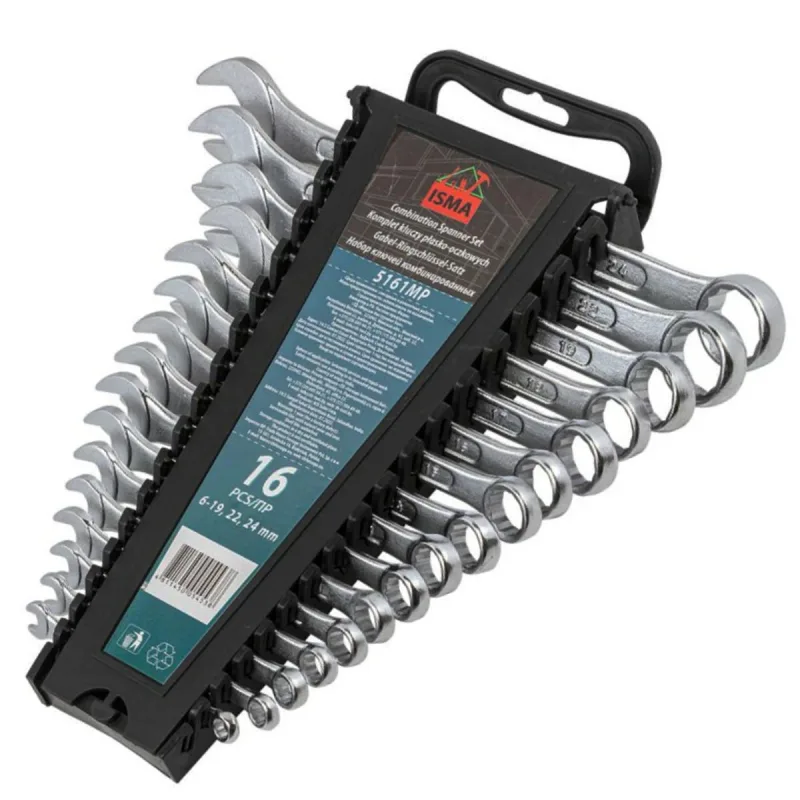 Juego de llaves de boca y plana 16 piezas (6-19, 22, 24 mm)