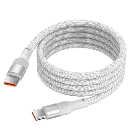 Ksix Cable de carga y datos , 1m, USB-C a USB-C, Carga ultrarrápida 60W, sistema magnético, Trenzado resistente, Blanco