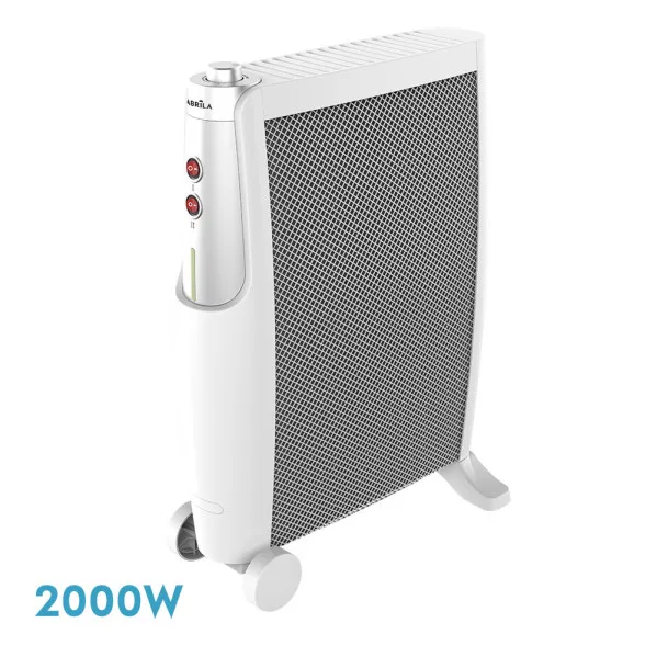 Radiador de mica imperial 2000w 2elem blanco/plata 2 potencias antivuelco,termostato,c/ruedas 66x48,5x23cm