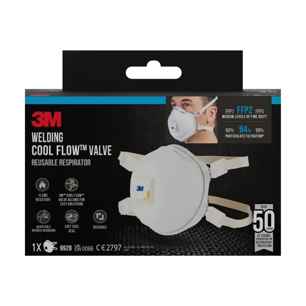 3m mascarilla para particulas ffp2 - con valvula - especial soldadura - reutilizable - para niveles medios de particulas - color blanco