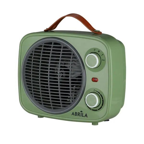 ABRILA - Termoventilador Hoguera 2000W Verde/Gris con 2 Potencias y 3 Funciones | Termostato Regulable y Triple Sistema de Seguridad | Diseño Vintage | Fácil Transporte