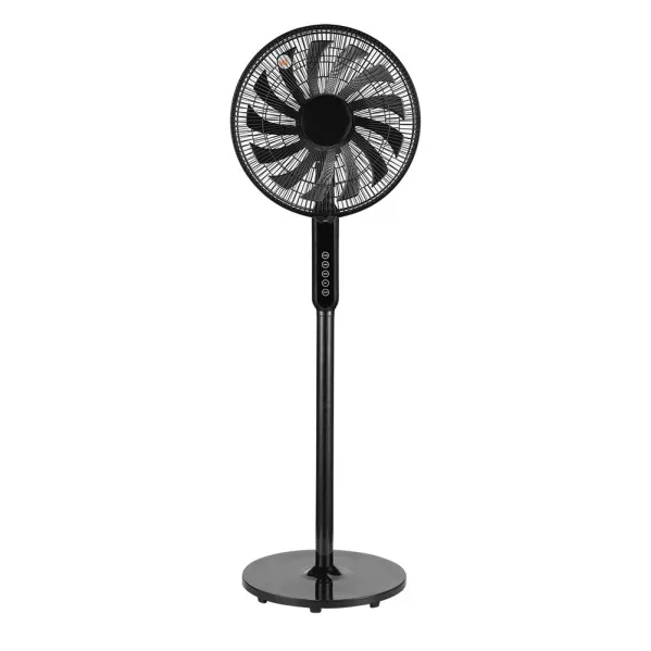 Ventilador de pie torbellino negro 3velocidades 60w 13aspas regx41x41 display oscilante, remoto, temporizador