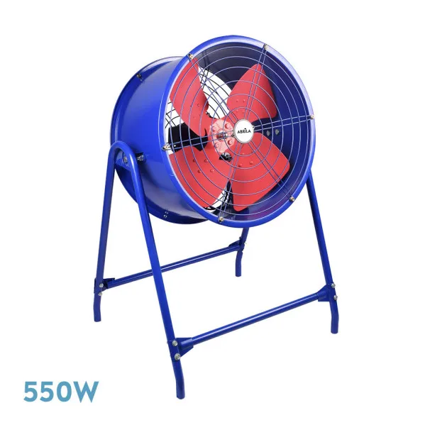 ABRILA- Ventilador Industrial Dana 550W | Azul/Rojo | 4 Aspas | Soporte Estable | 103x58x32 cm