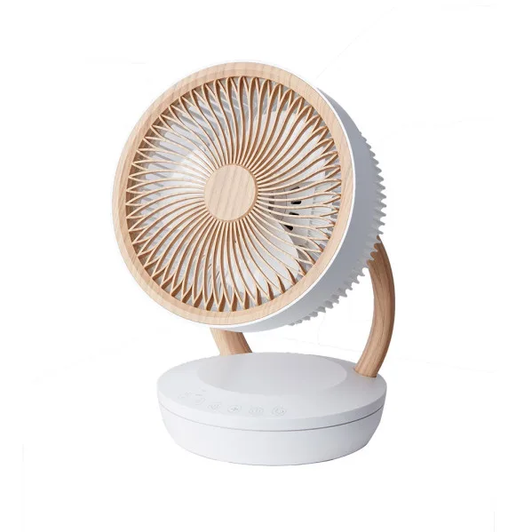 ABRILA RUISEÑOR ventilador de sobremesa para interior, motor AC 45W, 3 velocidades, mando a distancia, temporizador, panel táctil, display LED, blanco/haya