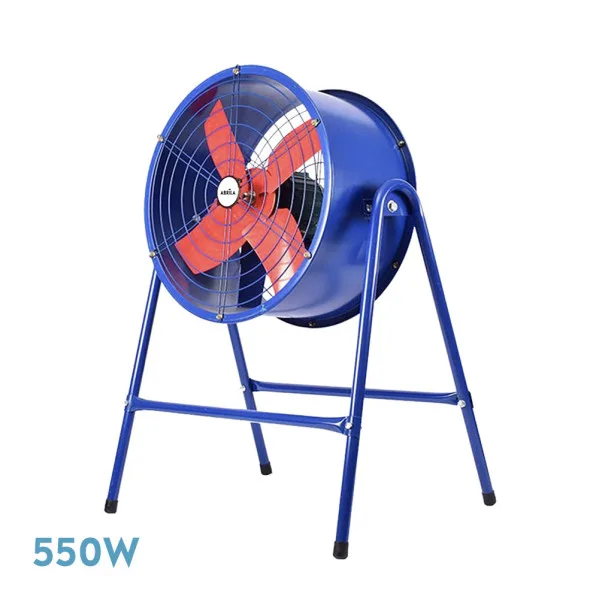 ABRILA- Ventilador Industrial Torrente 550W | 4 Aspas Aerodinámicas | Azul/Rojo | Soporte Estable