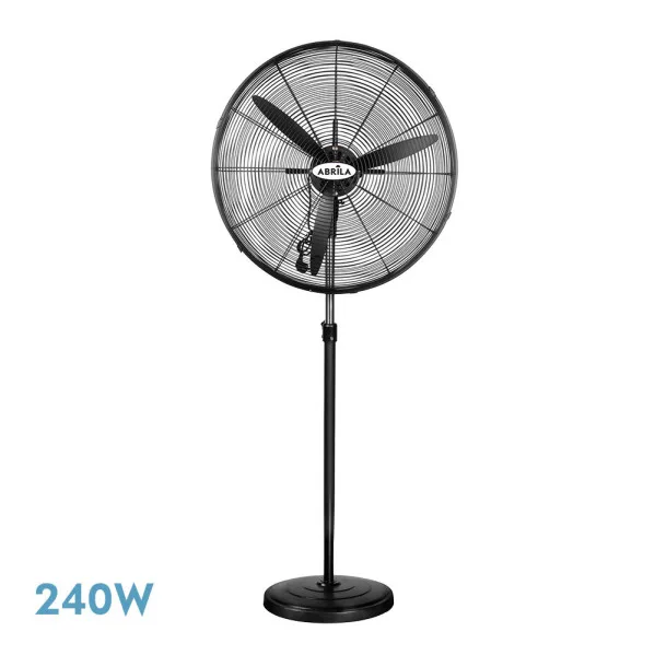 ABRILA- Ventilador de Pie Industrial Tormenta | Negro | 3 Velocidades | 240W | Fijo y Rotatorio | Regulable