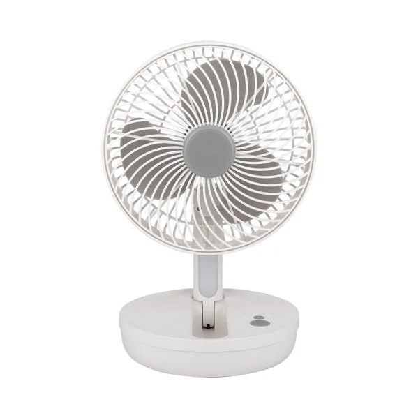 Ventilador inalambrico sobremesa pacheco blanco/gris 5w 3vel recargable c/luz, alim.usb, orientable 3aspas 29x19x16cm