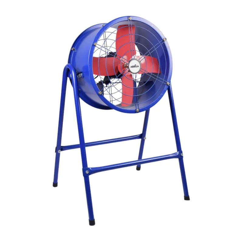 Ventilador industrial, Torrente, 370W 1 velocidad 4 aspas con soporte de alta resistencia, gran caudal de aire para talleres, almacenes y naves, azul/rojo