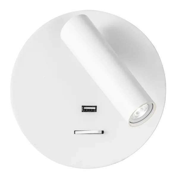 Aplique 3w 4000k giotto redondo blanco puerto usb 150lm c/interruptor 14x14x12cm orientb