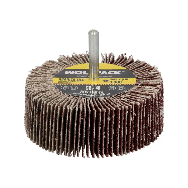 Abanico lija grano 40 medida ø 80 x 30 mm. disco abrasivo laminas, ruedas mil hojas, ruedas abrasivas,lijado,desbaste,pulir