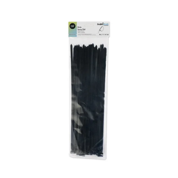 Bolsa 100 bridas util negras 4,8x370mm. 100% nylon 66 resistentes y duraderas