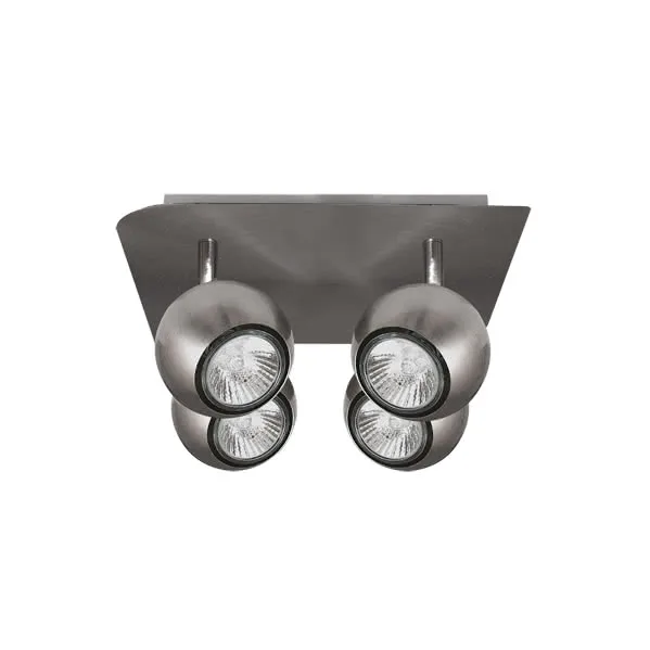 Plafón de Techo Níquel con Focos Orientables. 4xGU10 Bombilla Halógena Incluidas. Medidas 22x22cm,