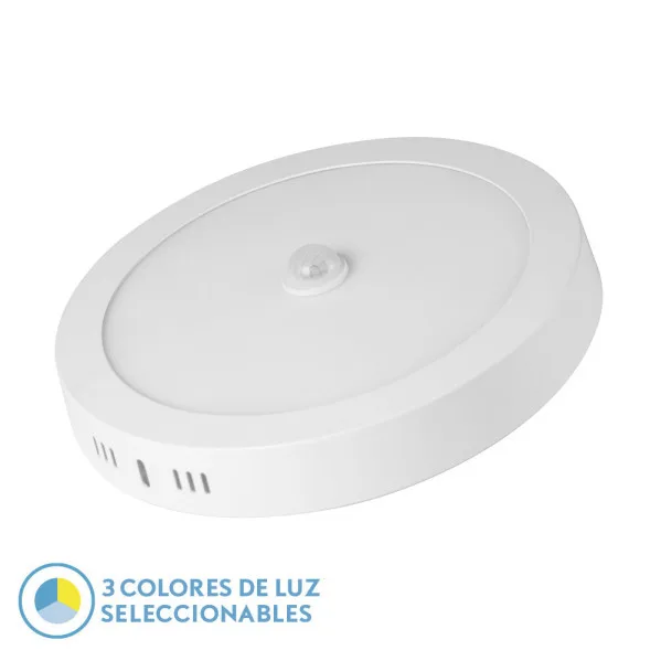 FABRILAMP Downlight Superf.jade 18w 3000k-4000k-6500k Blanco 1620lm Redondo C/sensor Movimiento Crepuscular 3x22x22 Cm