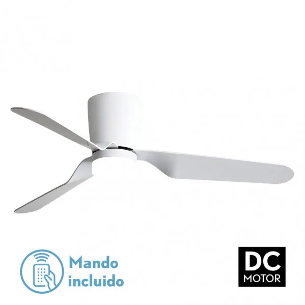 ABRILA - Ventilador de techo con luz LED 18W motor DC modelo KOCHI Blanco, 3 tonalidades de luz con memoria, 3 aspas, 5 velocidades, control remoto, temporizador, silencioso y bajo consumo