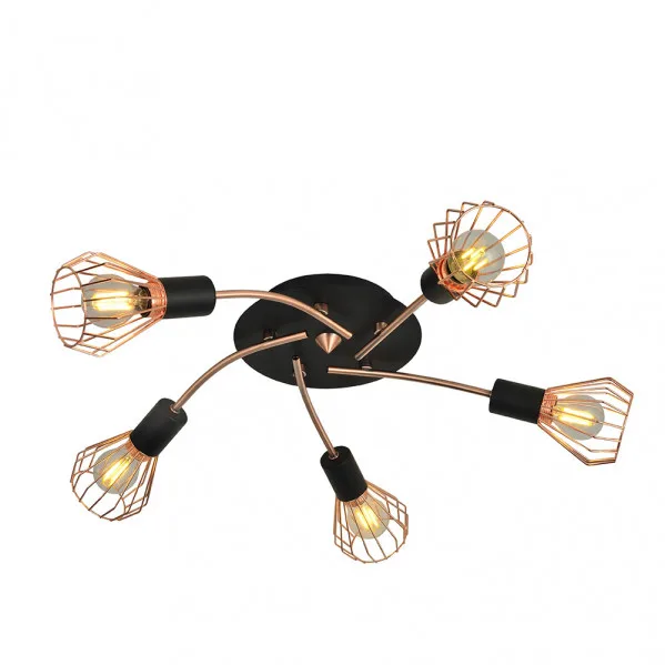 Plafon san petersburgo 5xe14 negro/cobre 15x55x55 cm