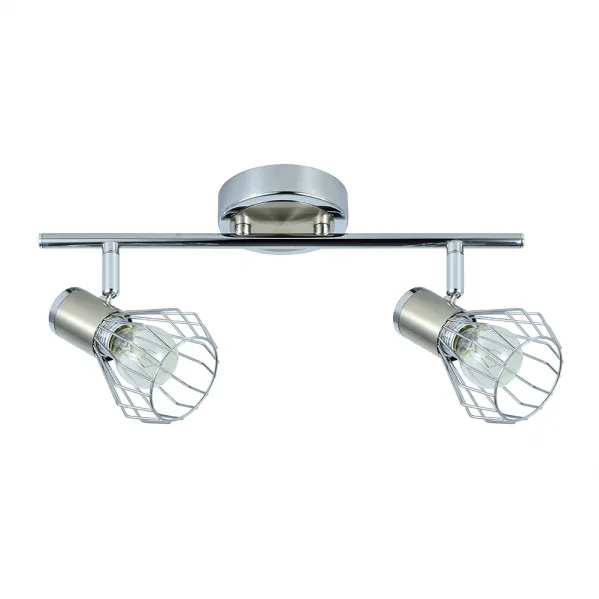 Regleta de baño Mateo Fabrilamp en cromo y níquel con 2 focos orientables E14, diseño moderno para espejo, lavabo o iluminación interior