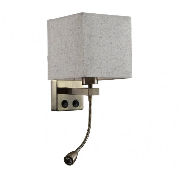 Aplique 3w 4000k+1xe27 stephen cuero/pantalla beis 285lm 38x17x20cm doble encendido