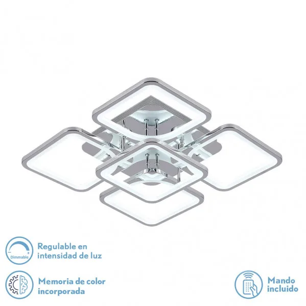 Plafon 129w 3000-4000-6500k cromo elara 9x58x58cm 17415lm c.remoto,regulador y memoria
