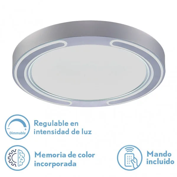 Plafon 72w asher plata 3000-4000-6500k 5616lm 6x50x50cm remoto+reg.int+memoria
