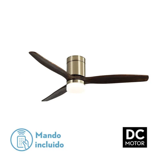 ABRILA - Ventilador de techo con luz LED 18W motor DC modelo AGUILON Bronce, 3 tonalidades, 3 aspas Roble, 5 velocidades, control remoto, memoria, temporizador, silencioso y bajo consumo