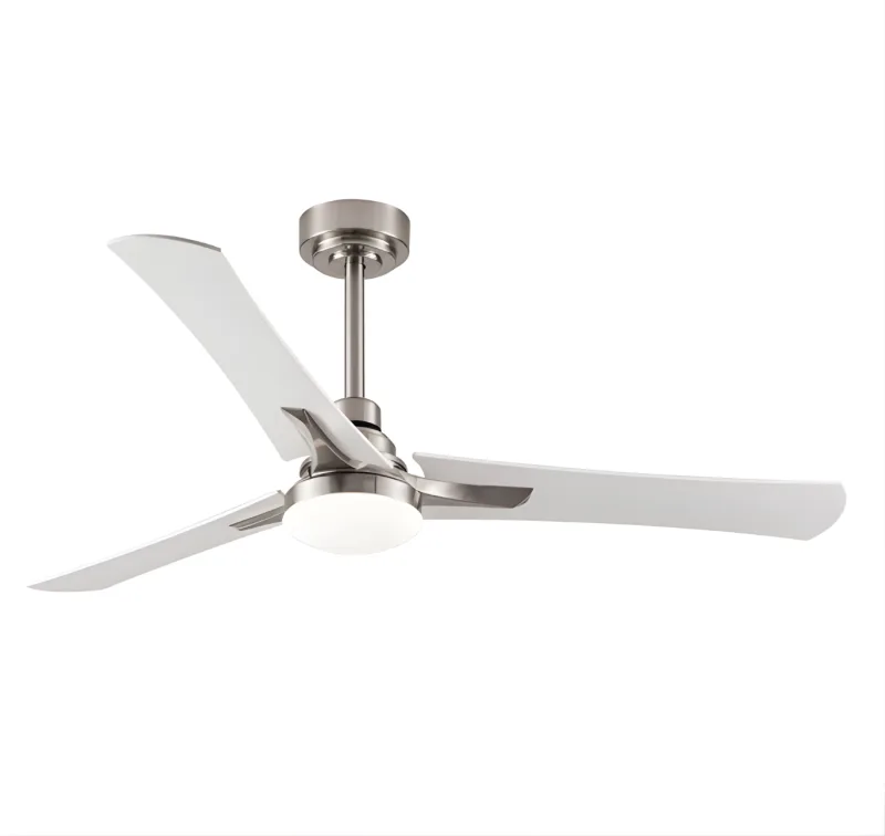 Ventilador de techo DC, Coro, 132D con 3 aspas blanco/haya, 22W, 6 velocidades, luz LED 2180 lm 3 colores, mando a distancia, memoria y temporizador, color níquel/blanco-haya