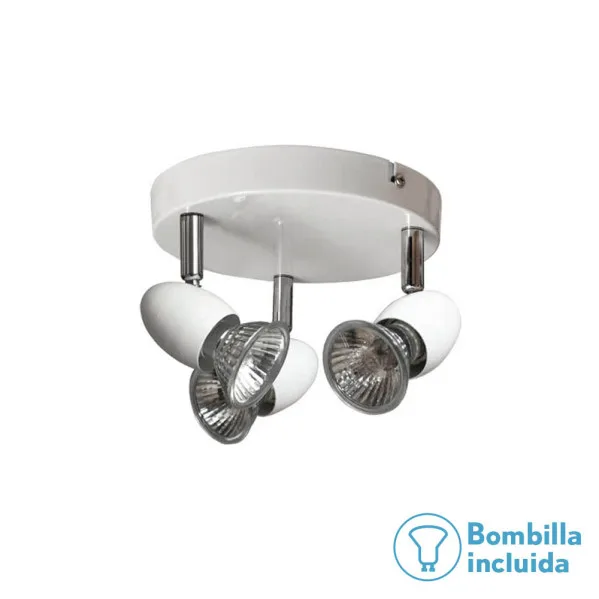 Plafon Foco Sonora Blanco 3xgu10 Bombillas Halogenas Incl 13x17d