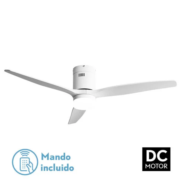 ABRILA - Ventilador de techo con luz LED 18W motor DC modelo AGUILON Blanco, 3 tonalidades, 3 aspas, 5 velocidades, control remoto, memoria, temporizador, silencioso y bajo consumo