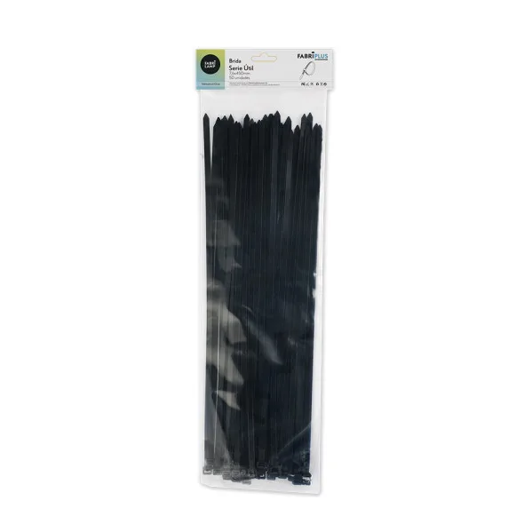 Bolsa 50 bridas util negras 7,6x450mm. 100% nylon 66 resistentes y duraderas