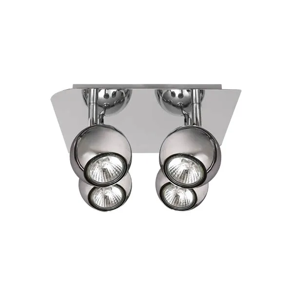 FABRILAMP Plafón Cromo con 4 Focos Orientables. 4xGU10 Bombilla Halógena Incluida. Medidas 22x22cm.