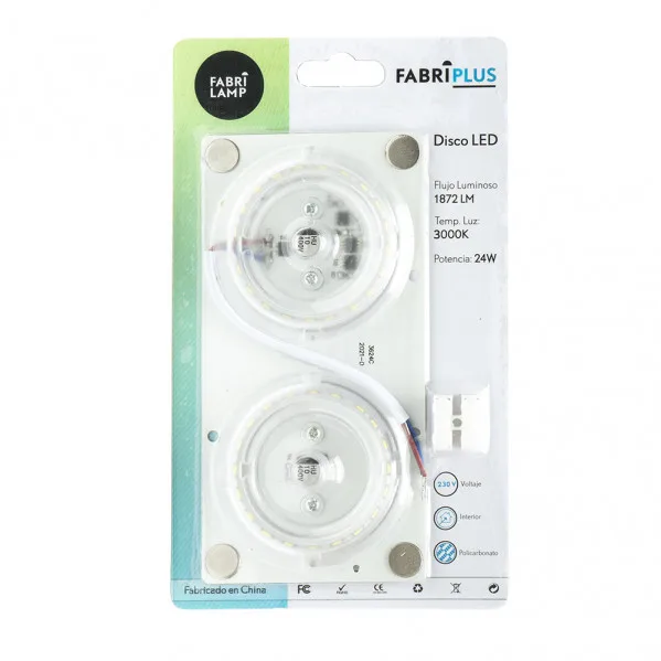 Disco LED 24W 3000K cuadrado blanco 1872 lúmenes magnético placa 16 cm luz cálida bajo consumo