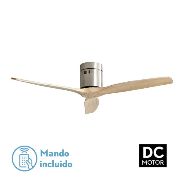 ABRILA - Ventilador de techo motor DC modelo AGUILON Níquel, 3 aspas Haya, 5 velocidades, control remoto, temporizador, silencioso y bajo consumo, modo invierno-verano, tamaño grande