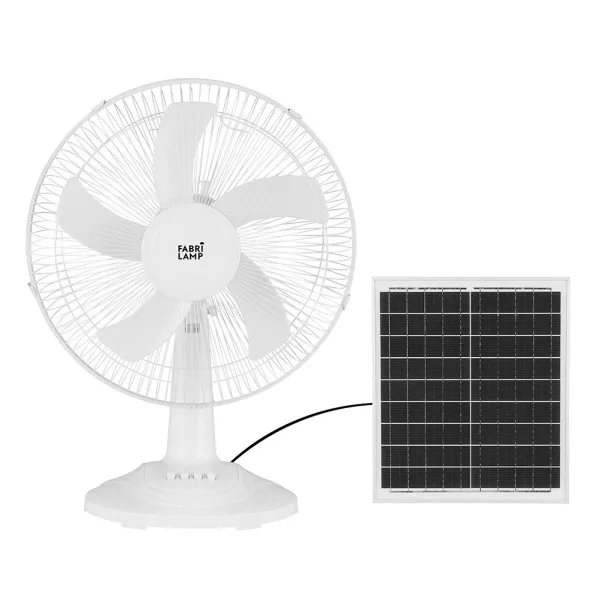 FABRILAMP Ventilador DC Sobremesa Solar Abanico Blanco 20w 3velocidades 5 Asp.blancas 63x43x30,5cm 4,20m De Cable