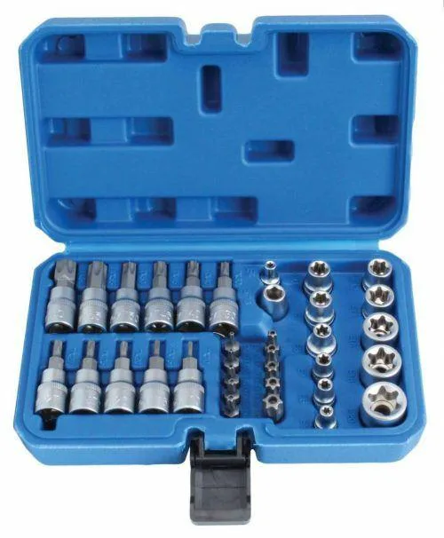 Juego de llaves tubulares con perfil en T, Torx, 34 piezas, para exterior e interior