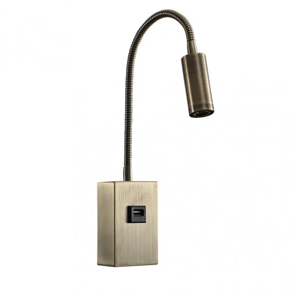 Aplique 3w 4000k capote cuero c/usb e interrupt. 43x6x4 cm 285lm articulab. y orientab.