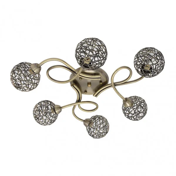 Plafon de 6 luces modelo LYON cuero FABRILAMP