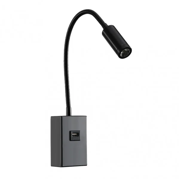 Aplique 3w 4000k capote negro usb e interrupt. 43x6x4 cm 285lm articulab. y orientab.