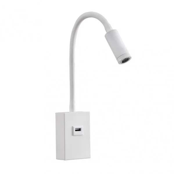 Aplique 3w 4000k capote blanco usb e interrupt. 43x6x4 cm 285lm articulab. y orientab.