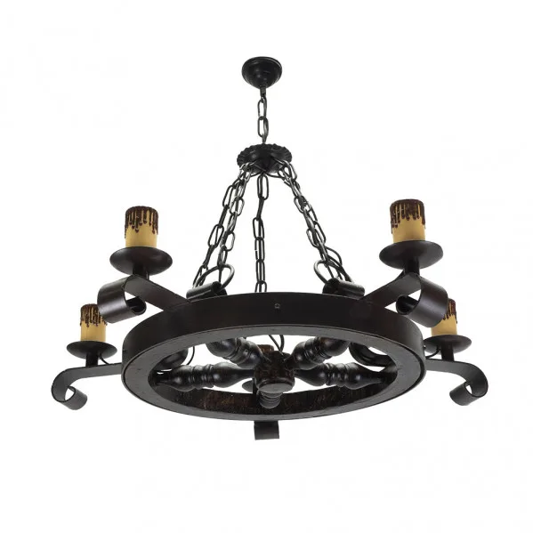 Lámpara de Techo Rústica Rueda 5 Luces. 5xE27 60w. Medidas 68x55cm.