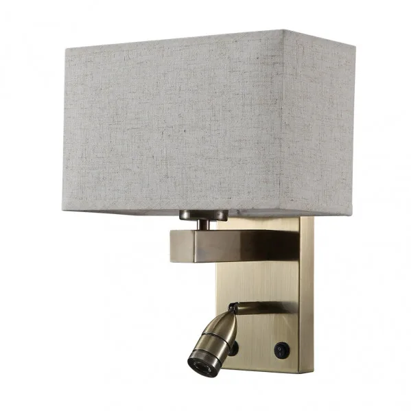 ApAplique de pared reacondicionado Fabrilamp Gabriel para dormitorio y lectura, 1xE27 con lector LED 3W 4000K, doble encendido, pantalla beige y acabado cuero