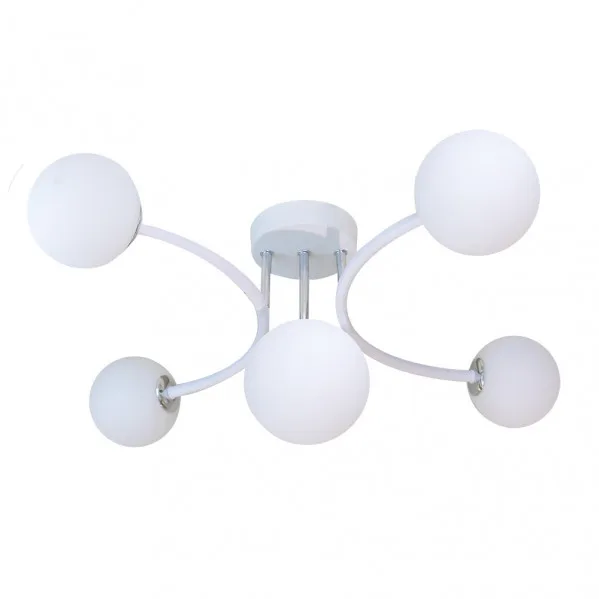 Lampara blanca con detalles cromo modelo La Habana 5 luces Fabrilamp